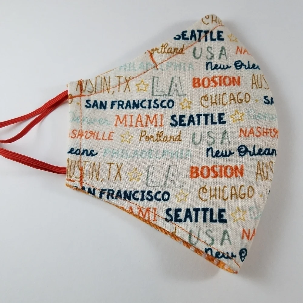 Hand Crafted U.S.A. Cities Reversible Face Mask with Nose Wire